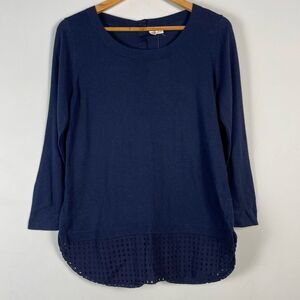 Moth Anthropologie Layered Sweater Tunic Back Button Navy Size L NEW‎ Eyelet